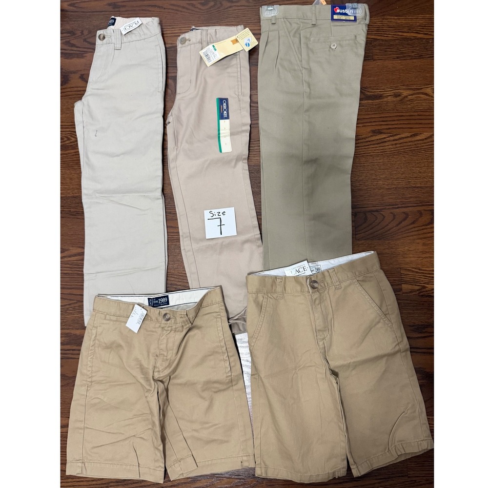 Boys Size 7 School Uniform Bundle 5pc Khaki Chino Pants Shorts Childrens Place